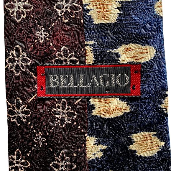Vintage Bellagio Mens Silk Neckties Art Deco Abstract Geometric Burgundy Blue - Picture 4 of 5